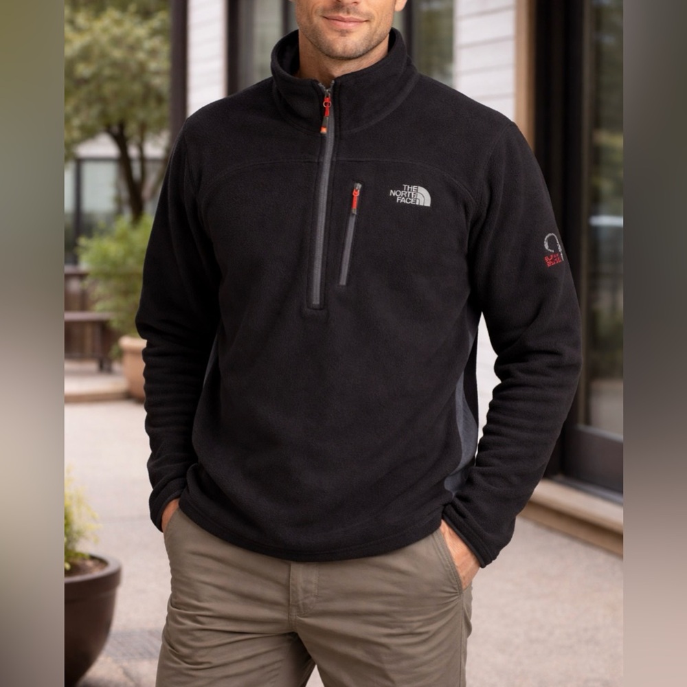 The North Face Black Fleece Half-Zip Pullover with Red Trim